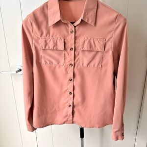 Chic Dusty Rose Utility Blouse | Double Pocket Button-Down